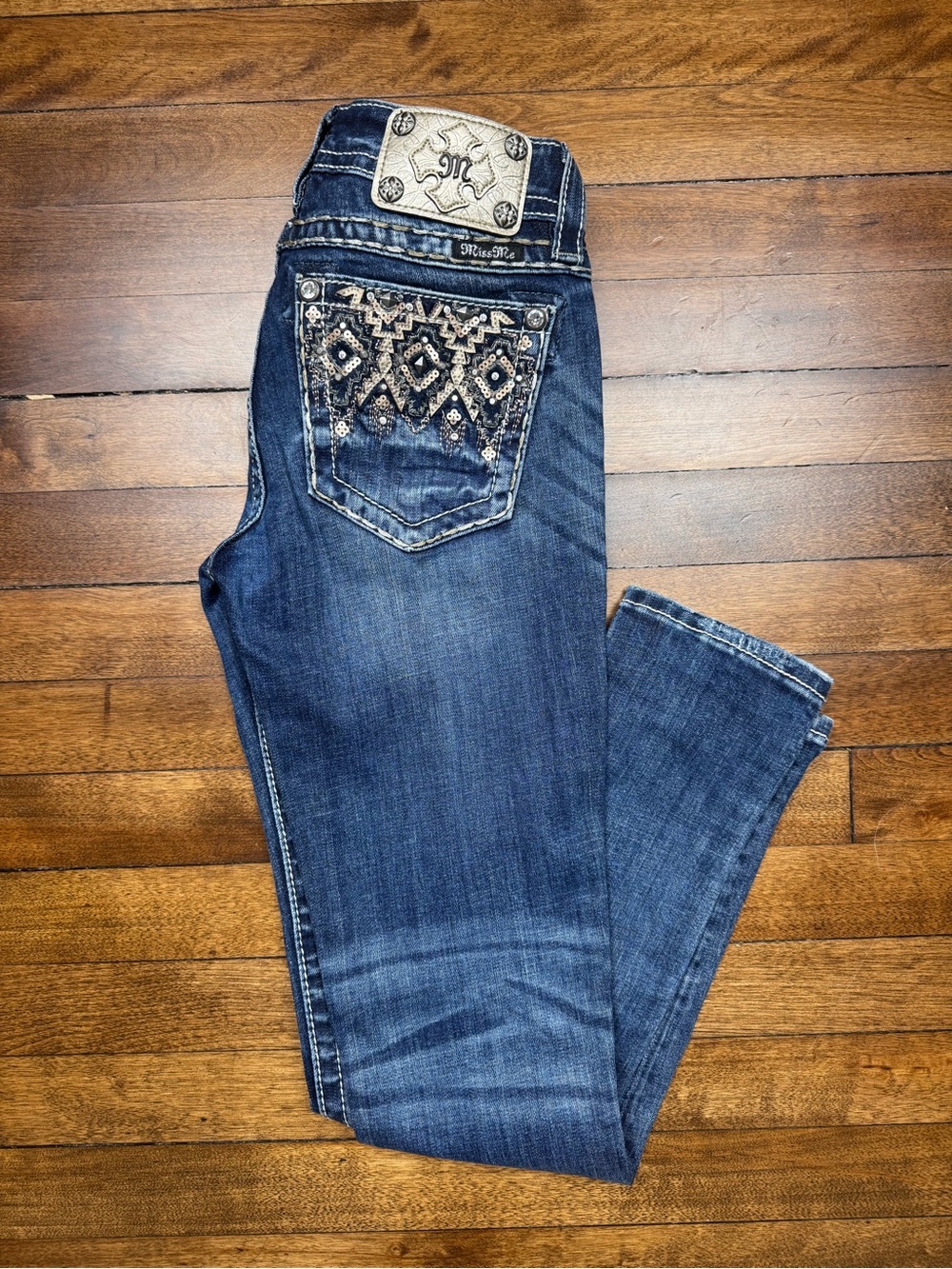 Miss Me Signature Skinny Aztec Bling Series Women's Dark Wash Size 25